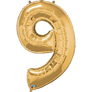 Balão Qualatex 34" - Número Nove Ouro - 1 Un
