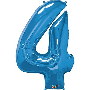 Balão Qualatex 34" - Número Quatro Azul Safira - 1 Un