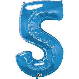 Balão Qualatex 34" - Número Cinco Azul Safira - 1 Un