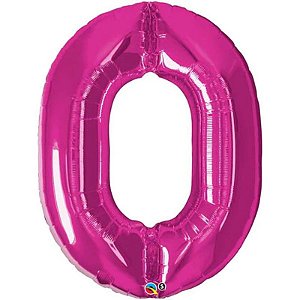 Balão Qualatex 34" - Número Zero Magenta - 1 Un