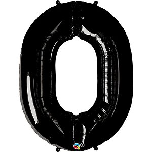 Balão Qualatex 34" - Número Zero Preto Onix - 1 Un