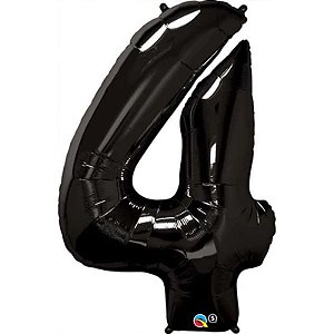 Balão Qualatex 34" - Número Quatro Preto Onix - 1 Un