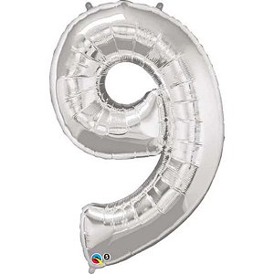 Balão Qualatex 34" - Número - 9 Prata - 1 Un