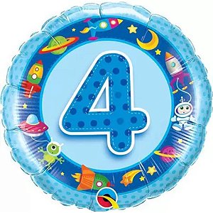 Balão Qualatex 18" - Redondo - 4 Anos Azul Espaço - 1 Un