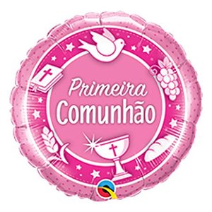 Balão Qualatex 18" - Redondo - Primeria Comunhão-Rosa - 1 Un