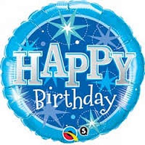 Balão Qualatex 36" - Redondo - Birthday-Azul Com Brilho - 1 Un