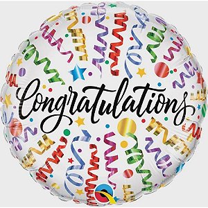 Balão Qualatex 18" - Redondo - Congratulations-Serpentinas - 1 Un