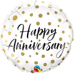 Balão Qualatex 18" - Redondo - Happy Anniversary-Pontos Ouro - 1 Un