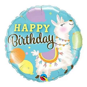 Balão Qualatex 18" - Redondo - Happy Birthday-Lhama - 1 Un
