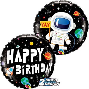 Balão Qualatex 18" - Redondo - Happy Birthday-Astronauta - 1 Un