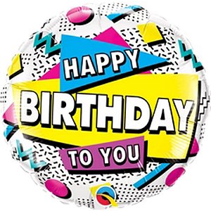 Balão Qualatex 18" - Redondo - Happy Birthday To You-Retro - 1 Un