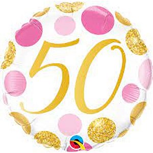 Balão Qualatex 18" - Redondo - 50-Pontos Rosa E Ouro - 1 Un