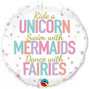 Balão Qualatex 18" - Redondo - Unicorn E Mermaids E Fairies - 1 Un