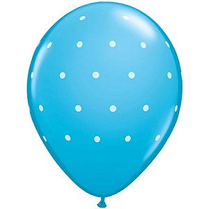 Balão Qualatex 11" - Redondo Azul Casca De Ovo - Pontos Polka Pequenos - 50 Un
