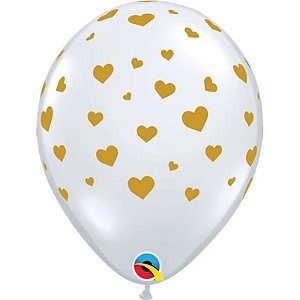 Balão Qualatex 11" - Transparente - Corações Aleatórios A-R - 50 Un