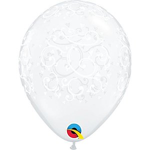 Balão Qualatex 5" - Transparente - Filigrana E Corações - 100 Un