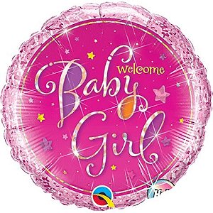 Balão Qualatex 18" - Redondo Hol - Welcome Baby Girl-Estrelas - 1 Un