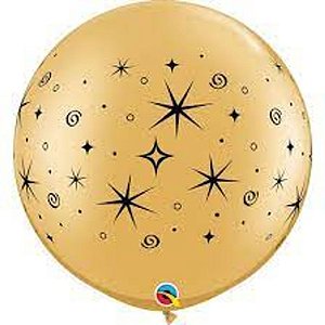 Balão Qualatex 30" - Redondo Ouro - Espirais E Brilho - 2 Un