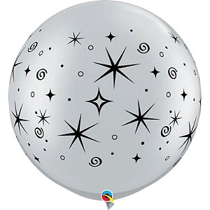 Balão Qualatex 30" - Redondo Prata - Espirais E Brilho - 2 Un
