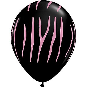 Balão Qualatex 11" - Redondo Preto Onix - Listras De Zebra - 50 Un