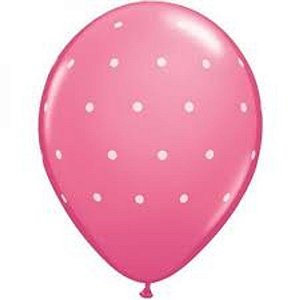 Balão Qualatex 11" - Redondo Rosa Mex - Pontos Polka Pequenos - 50 Un