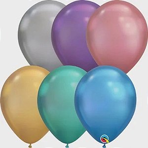 Balão Qualatex 11" - Redondo Sortido Chrome - Liso Látex - 100 Un