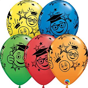 Balão Qualatex 11" - Redondo Sortido Especial - Rostos De Sorriso E Formutura - 50 Un