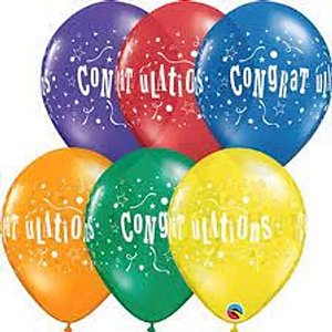Balão Qualatex 11" - Redondo Sortido Especial - Congratulations-Estrelas - 50 Un