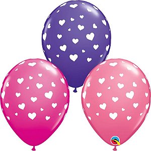 Balão Qualatex 11" - Redondo Sortido Especial - Corações Aleatórios A-R - 50 Un