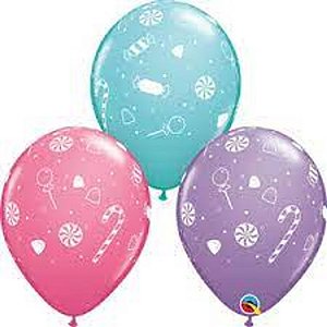 Balão Qualatex 11" - Redondo Sortido Especial - Doces E Confetes - 50 Un
