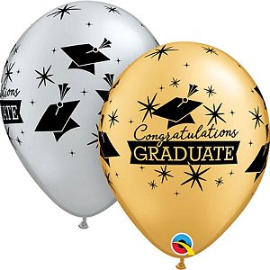 Balão Qualatex 11" - Redondo Sortido Especial - Congratulations Graduate-Bones - 50 Un