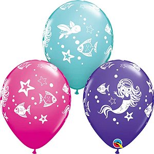 Balão Qualatex 11" - Redondo Sortido Especial - Sereia E Amigos - 50 Un