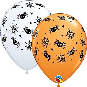 Balão Qualatex 11" - Redondo Sortido Especial - Aranhas, Webs E Estrelas - 50 Un