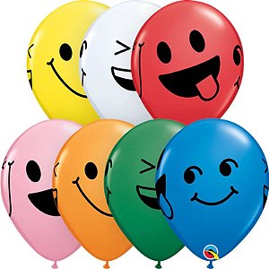 Balão Qualatex 11" - Redondo Sortido Estandarte Coração E Bc - Carinhas Sorridentes - 50 Un