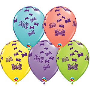 Balão Qualatex 11" - Redondo Sortido Sorvete - Estampa De Borboletas Subindo - 50 Un