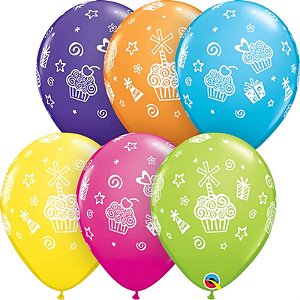 Balão Qualatex 11" - Redondo Sortido Tropical - Cupcakes E Presentes - 50 Un