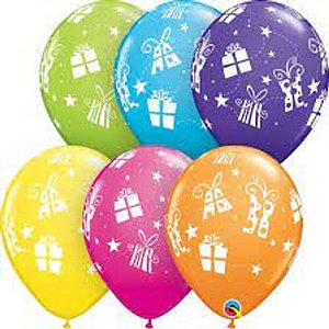 Balão Qualatex 11" - Redondo Sortido Tropical - Presentes E Estrelas - 50 Un