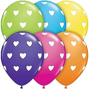 Balão Qualatex 11" - Redondo Sortido Tropical - Corações Grandes - 50 Un