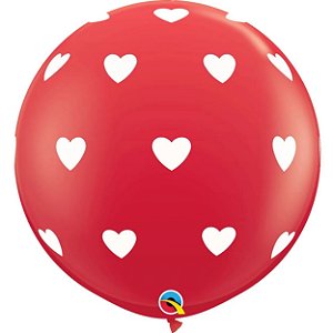 Balão Qualatex 3" - Redondo Vermelho - Corações Aleatórios A-R - 2 Un
