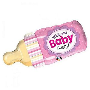 Balão Qualatex 39" - Shape - Welcome Baby-Mamadeira Rosa - 1 Un