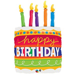 Balão Qualatex 35" - Shape - Happy Birthday-Bolo E Velas - 1 Un