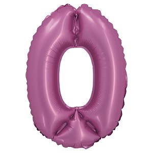 Balão Cromado com Canudo 16" Rosa Número 0 - Silver Plastic - 1 Un