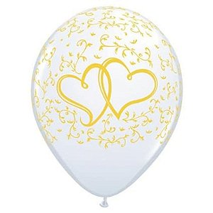 Balão Qualatex 11" - Qx Party Balloon Estampado - Corações Entrelaçados - 6 un