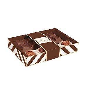 Caixa Tablete com Brigadeiros Chevron Marrom 18x13x3,2cm - 100 Un