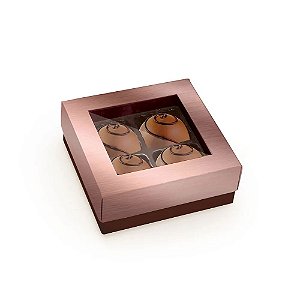 Caixa Para 9 Bombons Garbo Coração Rosê Gold Fosco 13,5x13,5x3,5cm - 10 Un
