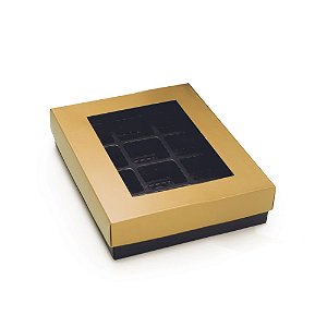 Caixa Para 12 Bombons Garbo Ouro Fosco 17,5x14x3,5cm - 10 Un
