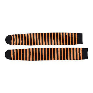 Meias de Bruxa Listrada Laranja e Preto - 1 Par