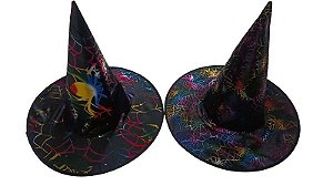 Chapéu de Bruxa com Teias Estampado Halloween Sortido - 1 Un