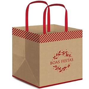 Sacola Para Panetone Boas Festas 33x28x17cm Vermelho - 10 Un
