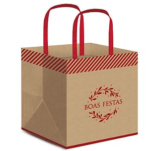 Sacola Para Panetone Boas Festas 27,5x22x16cm Vermelho - 10 Un